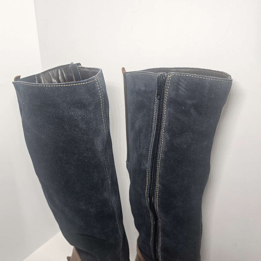 Remonte Knee High Leather/Blue Suede Boot- Plaid Inner Lining Size 36 EU/5.5 US - Picture 4 of 14